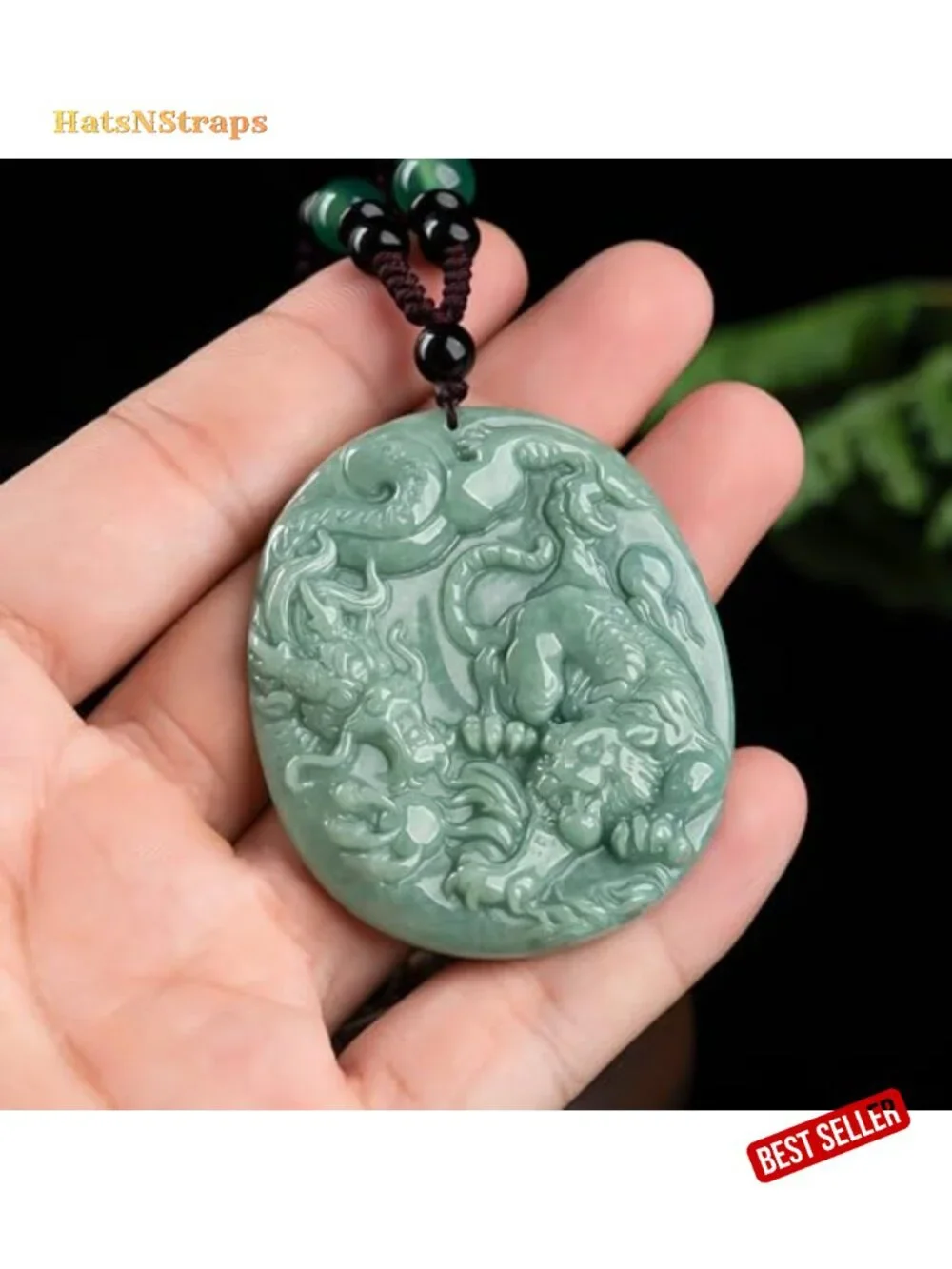 Natural Jade Hand-Carved Dragon Tiger Pendant Necklace Men Women Gift